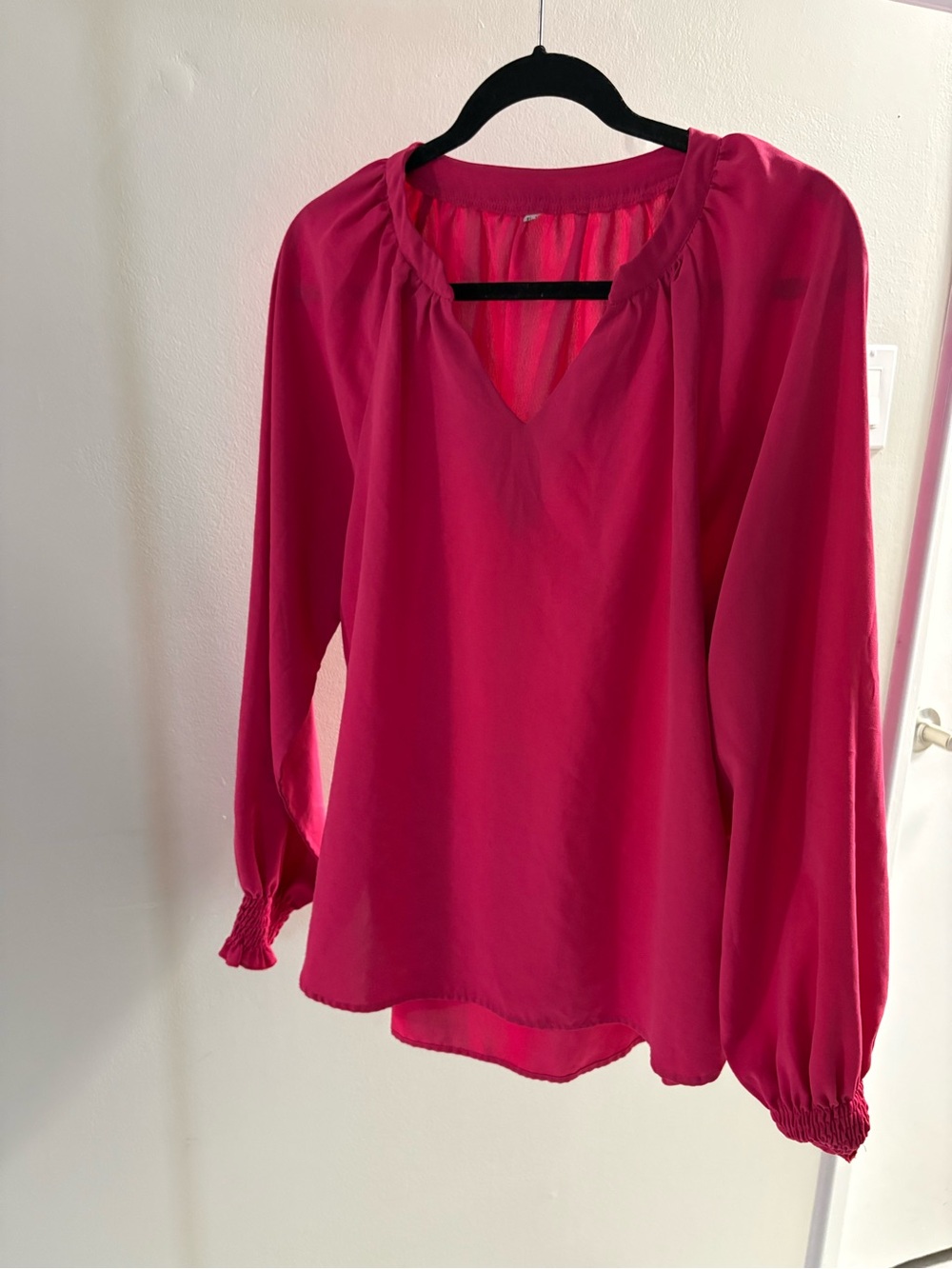 Women’s Fuchsia Long-Sleeve V-Neck Blouse